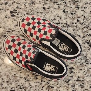 Vans Kids Red and Black Checkered Slip-On Sneakers 11.5c